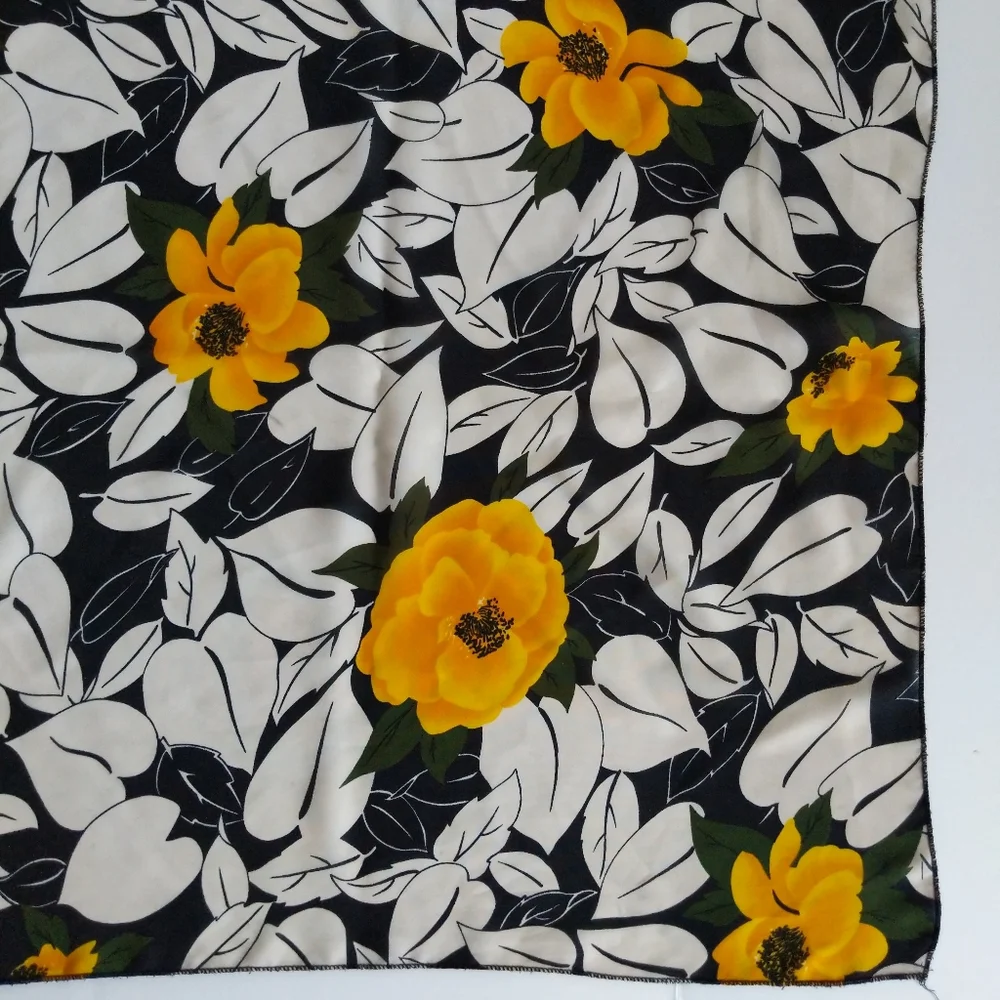 Black, White and Yellow Floral Print Scarf or Wrap